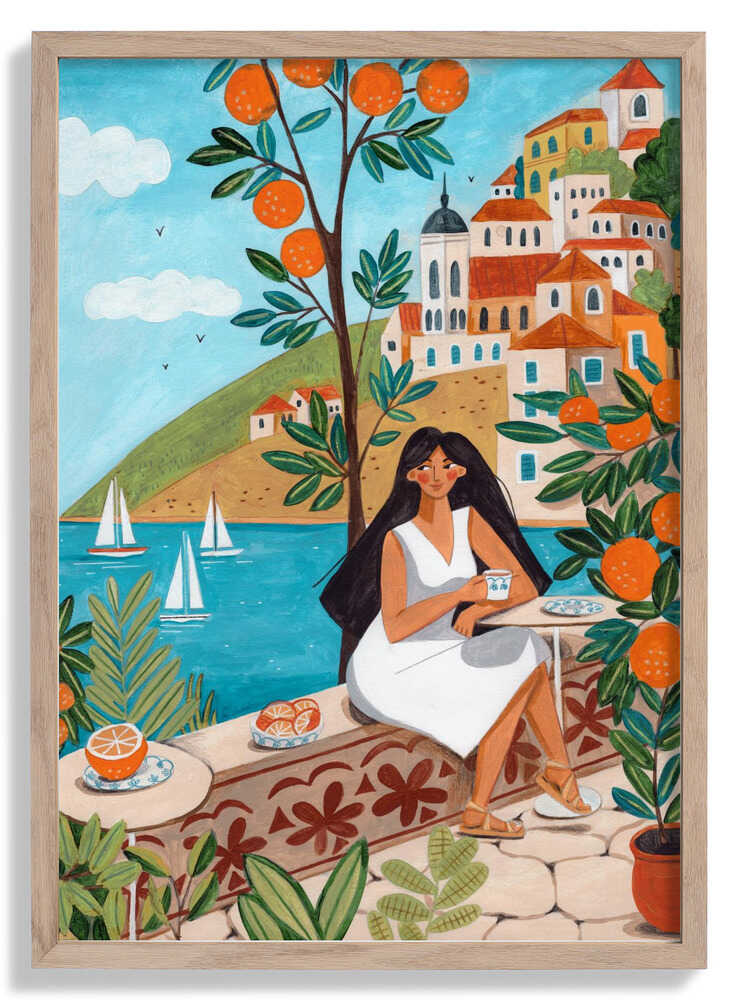 Travel poster woman in Mediterranean coast by Caroline Bonne Müller