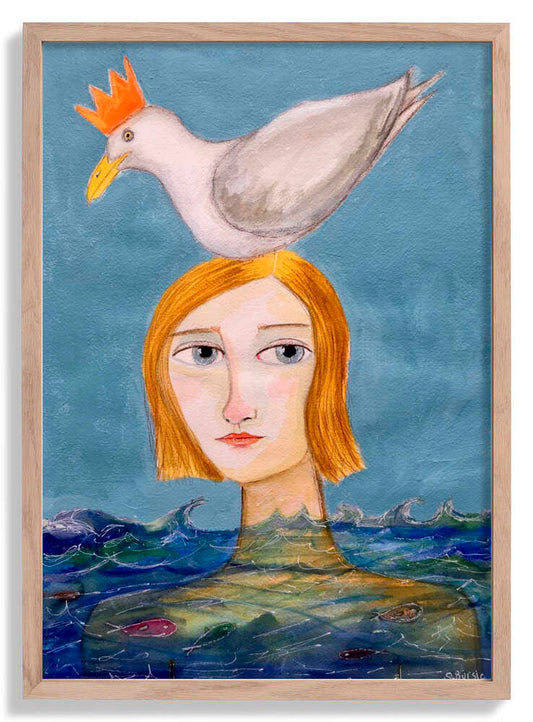 Lady swimmer with seagull by Sharyn Bursic