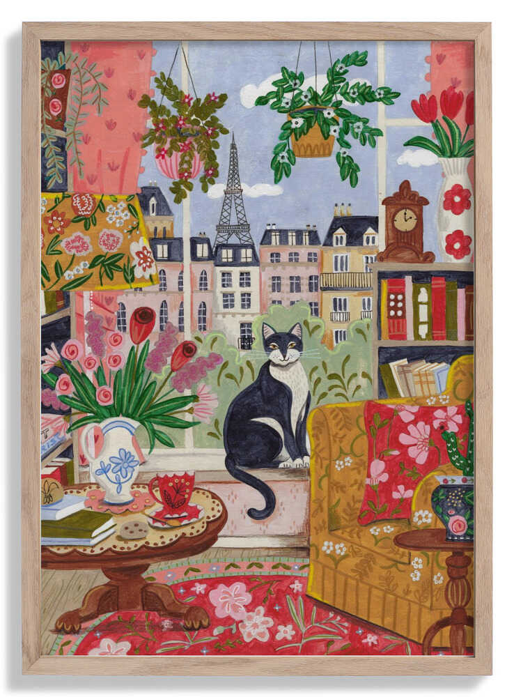 Cat in front of window in Paris bright colours by Caroline Bonne Müller