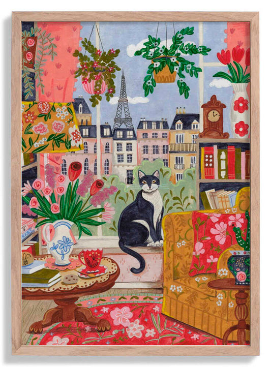 Cat in front of window in Paris bright colours by Caroline Bonne Müller
