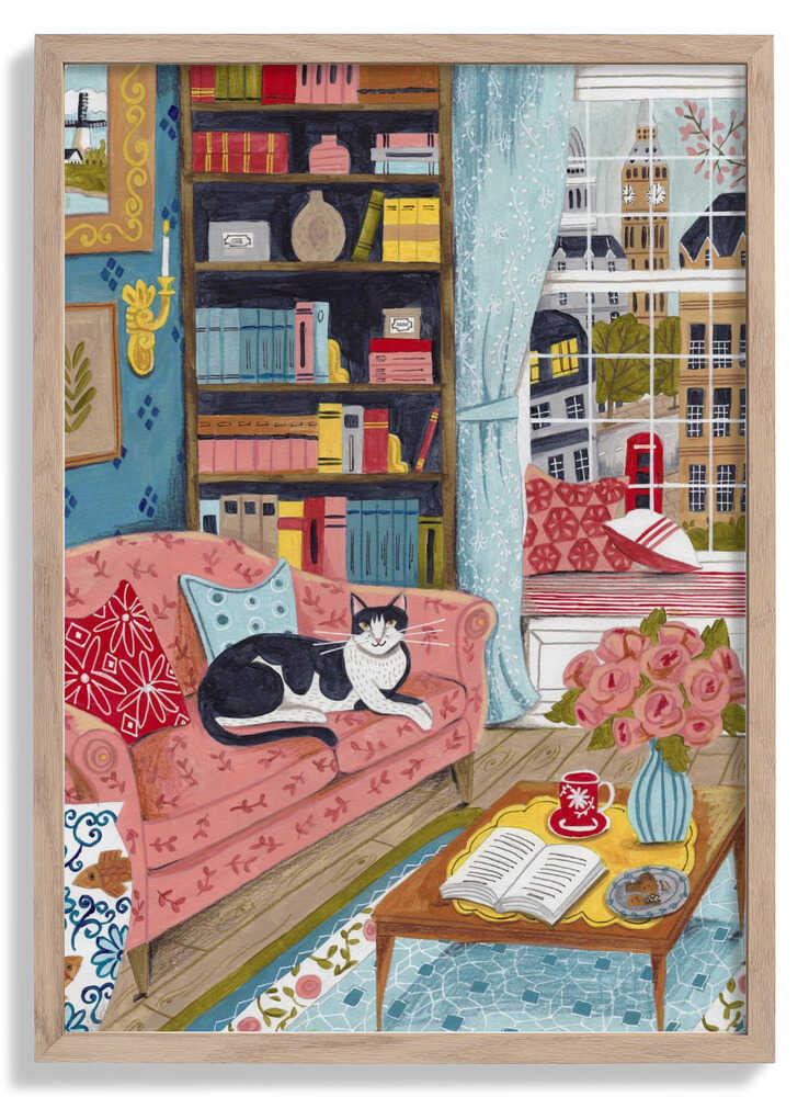 Katze auf Sofa in London Pastellfarben von Caroline Bonne Müller