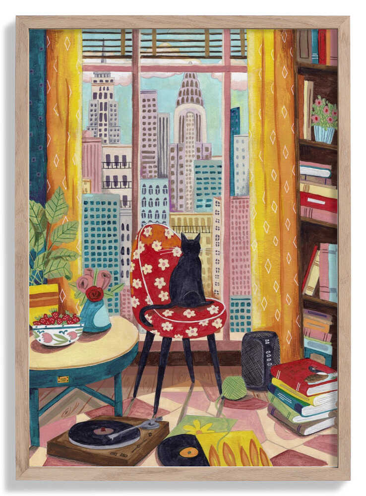 Cat in front of window in New York bright colours by Caroline Bonne Müller