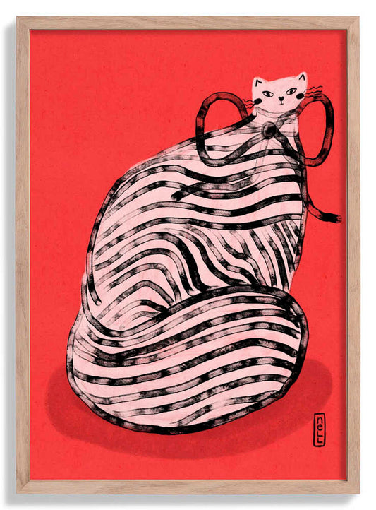 Black and White Stripe Cat Illustration Poster by Dirkie Nell