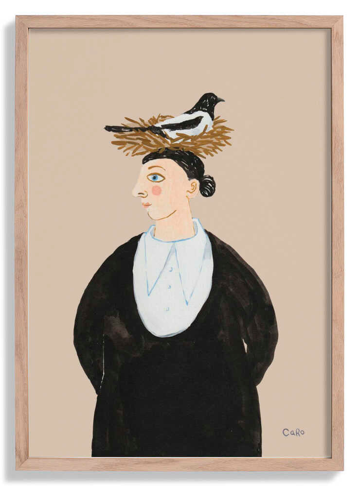 Woman with Magpie by Caroline Roberts