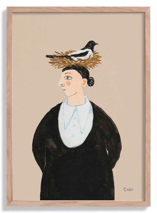 Woman with Magpie by Caroline Roberts