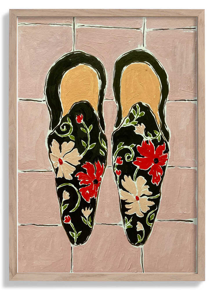 Black Shoes On Pink Tiles by Rushati Chowdhury