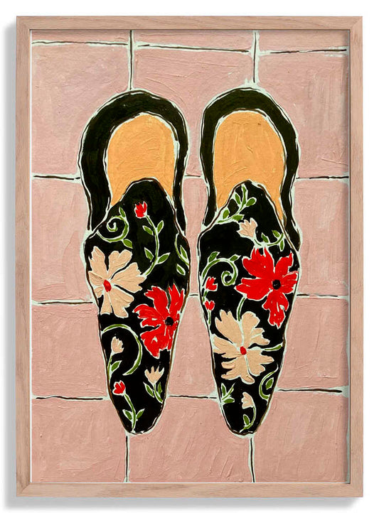 Black Shoes On Pink Tiles by Rushati Chowdhury