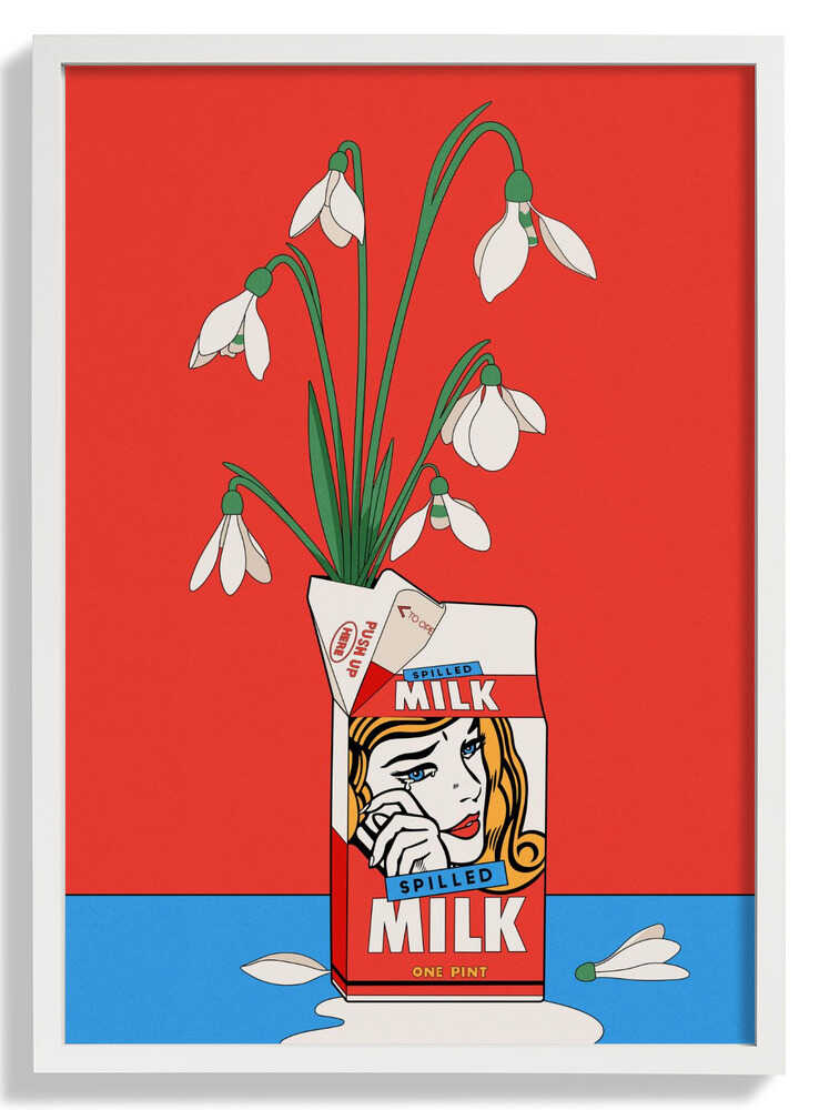 Snowdrops in Spilled Milk Carton Retro Illustration by Retrodrome