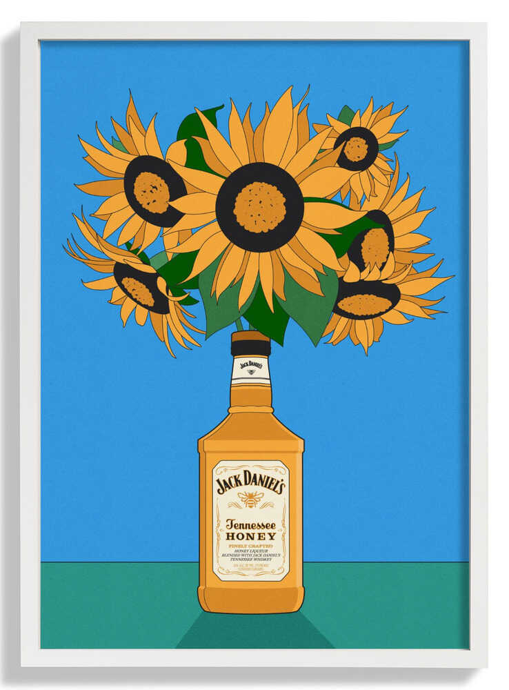 Sunflowers in Honey Whiskey Retro Illustration by Retrodrome