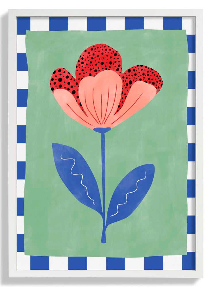 Stilisierte Blume mit roten Blütenblättern und schwarzen Punkten von Elena Ristova