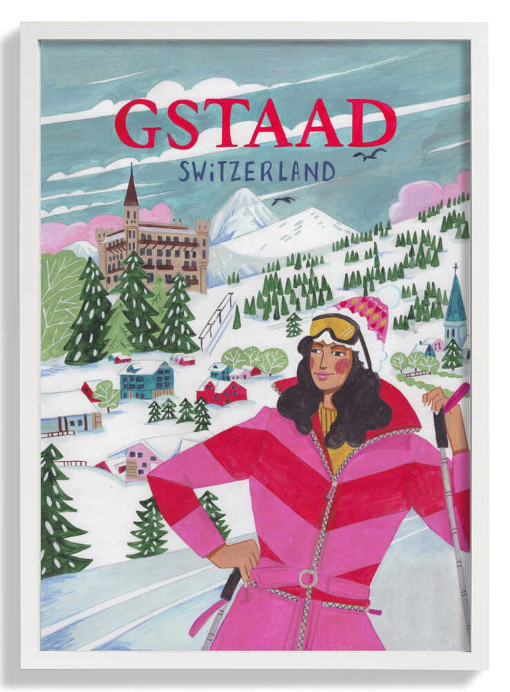 Reiseplakat Frau in Gstaad, Schweiz von Caroline Bonne Müller