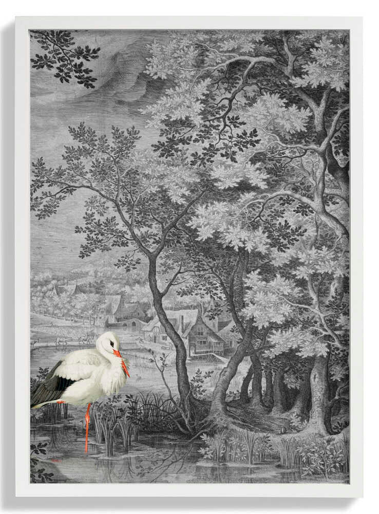 Vintage-Landschaft mit Storch von Marja van den Hurk
