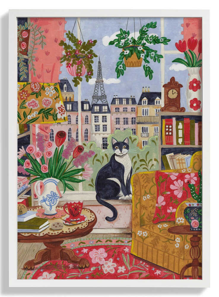 Cat in front of window in Paris bright colours by Caroline Bonne Müller