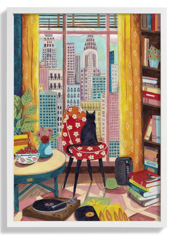 Cat in front of window in New York bright colours by Caroline Bonne Müller