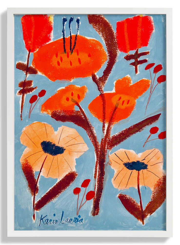 Rote, orange und pfirsichfarbene Blumen von Karin Lauria