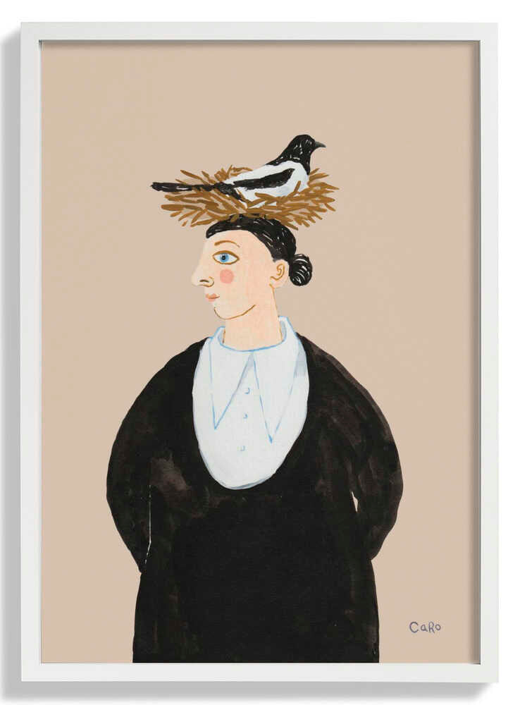 Woman with Magpie by Caroline Roberts