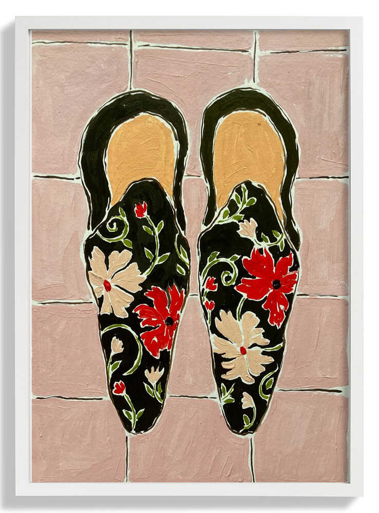 Black Shoes On Pink Tiles by Rushati Chowdhury