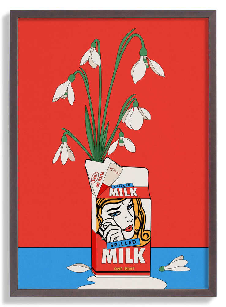 Snowdrops in Spilled Milk Carton Retro Illustration by Retrodrome