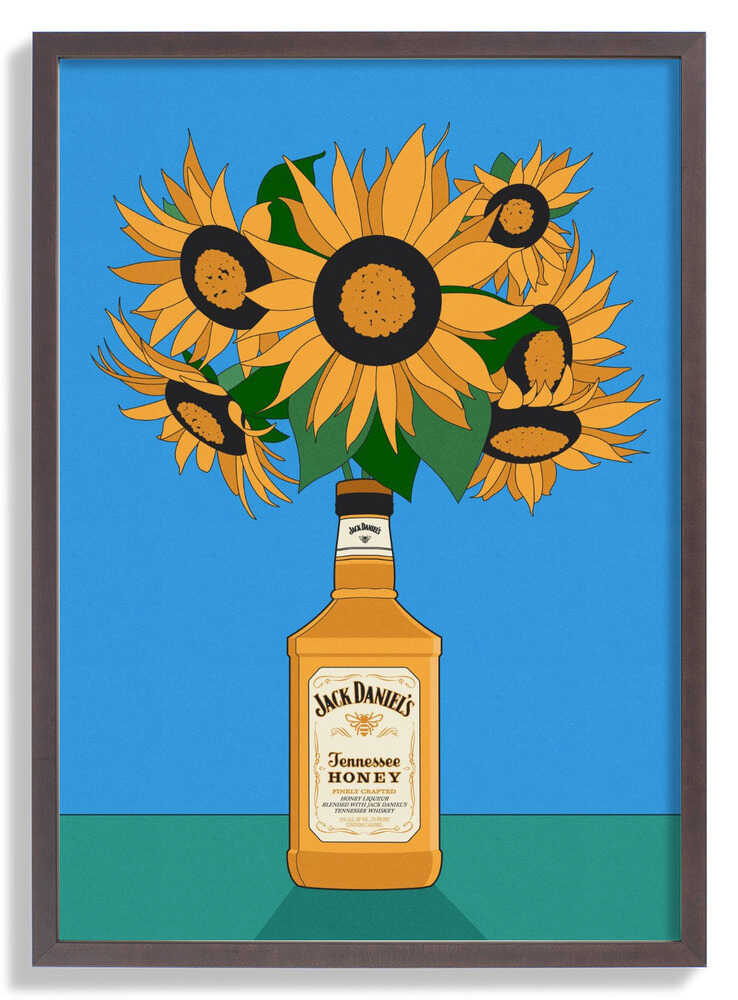 Sunflowers in Honey Whiskey Retro Illustration by Retrodrome
