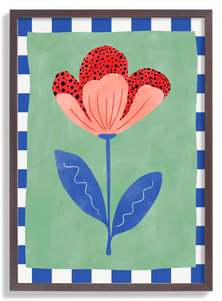 Stilisierte Blume mit roten Blütenblättern und schwarzen Punkten von Elena Ristova