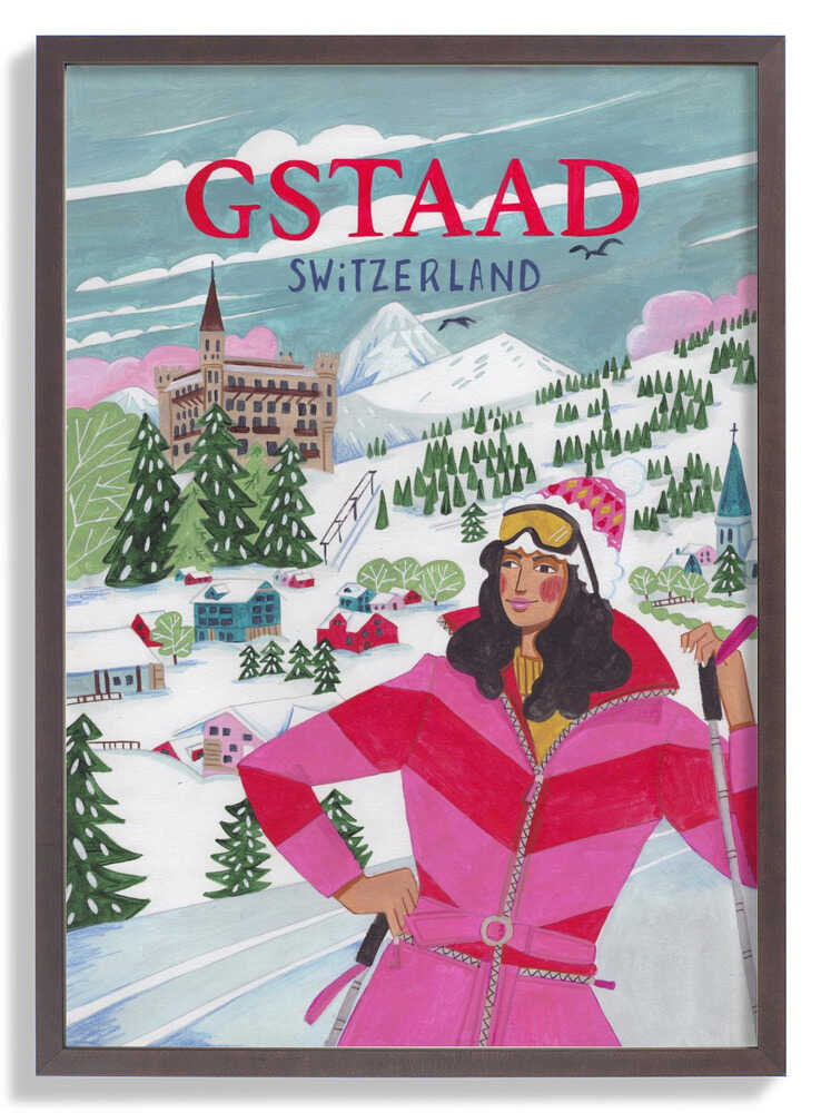 Reiseplakat Frau in Gstaad, Schweiz von Caroline Bonne Müller