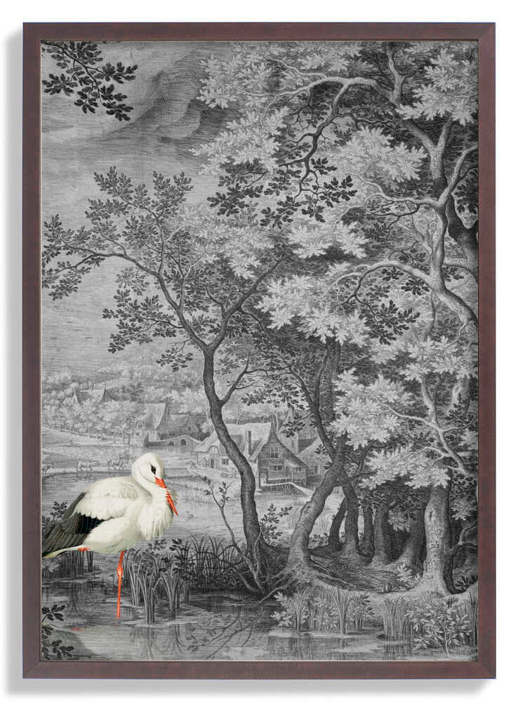 Vintage-Landschaft mit Storch von Marja van den Hurk