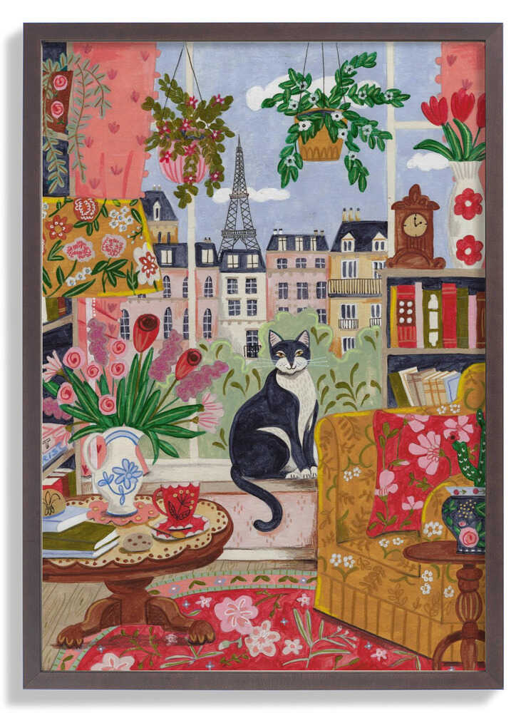 Cat in front of window in Paris bright colours by Caroline Bonne Müller