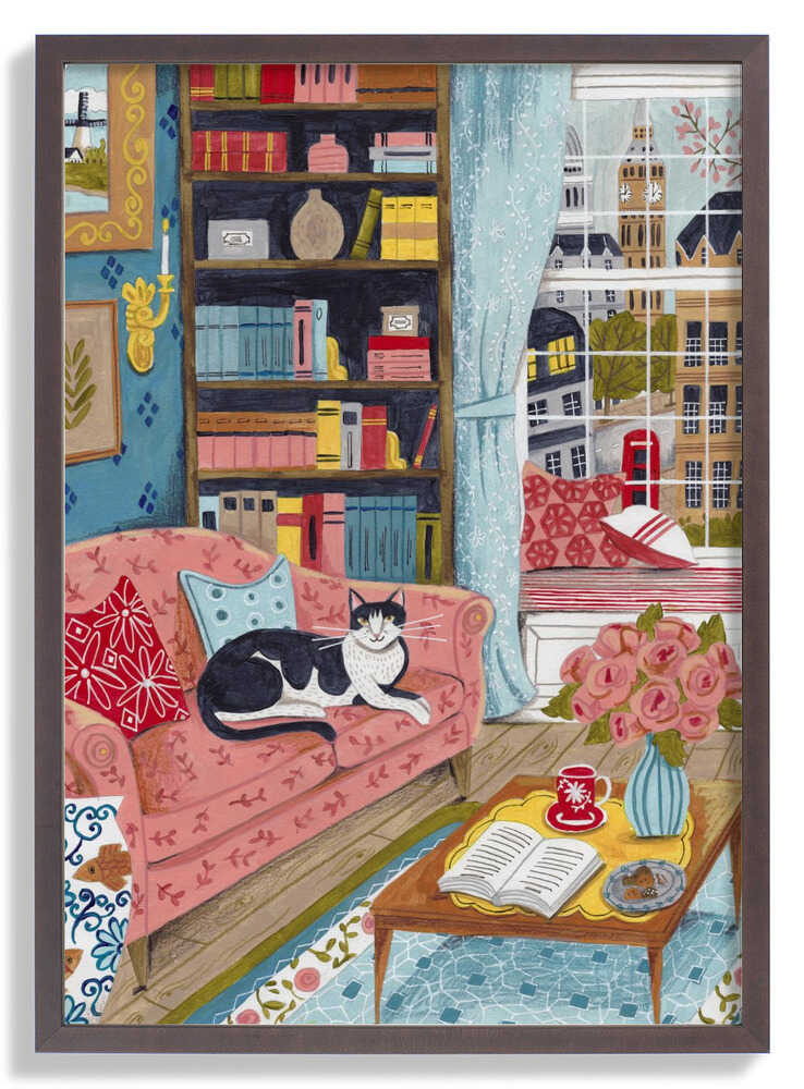 Katze auf Sofa in London Pastellfarben von Caroline Bonne Müller