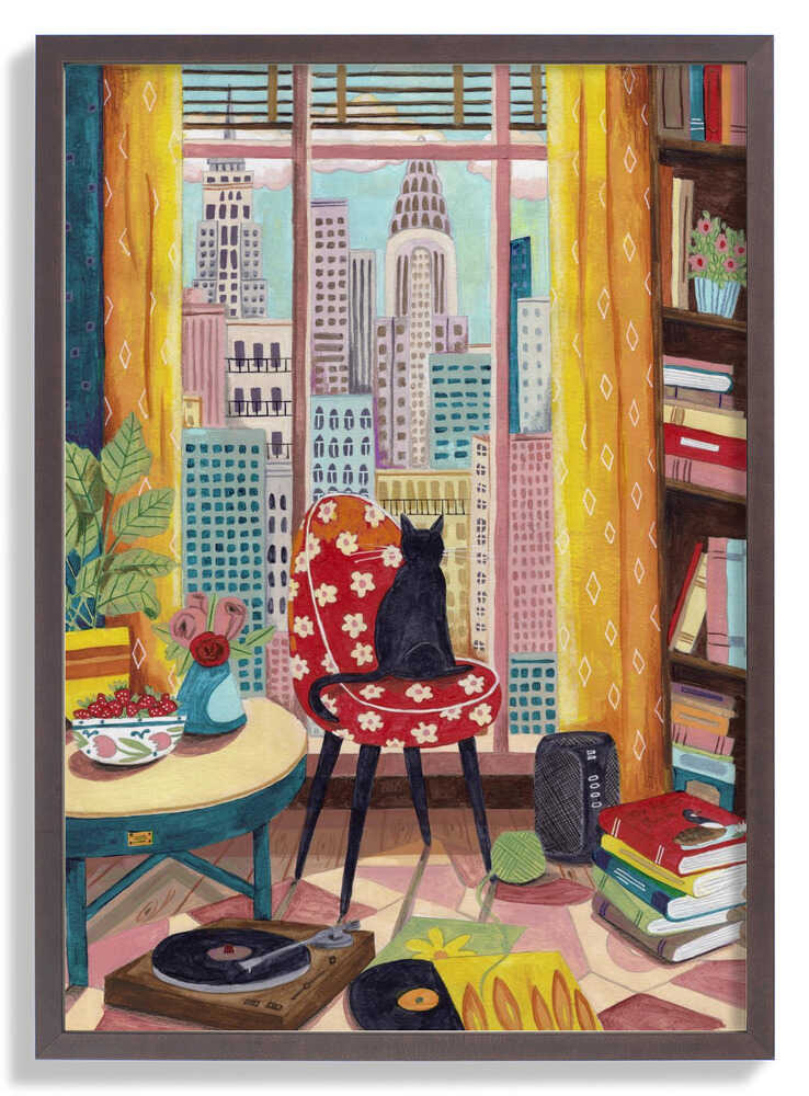Cat in front of window in New York bright colours by Caroline Bonne Müller