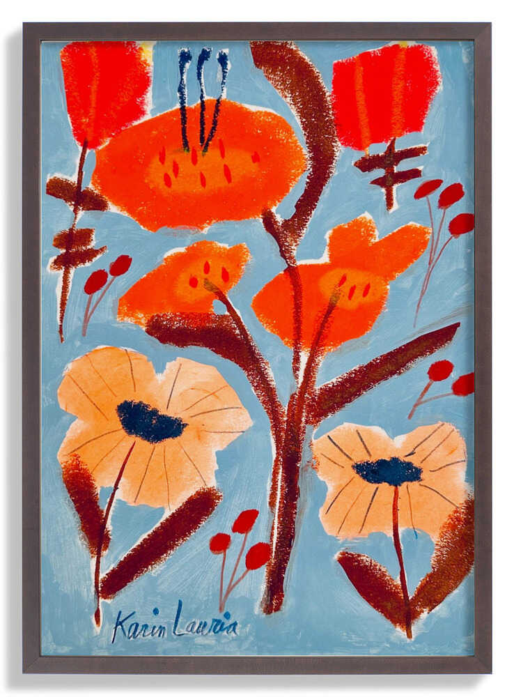 Rote, orange und pfirsichfarbene Blumen von Karin Lauria