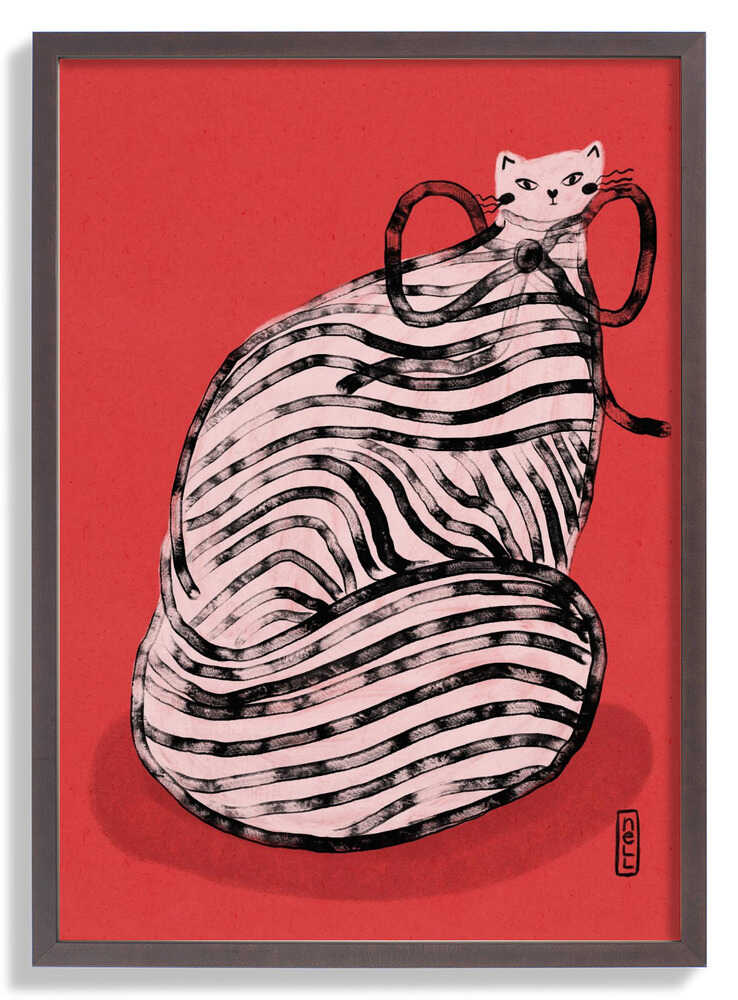 Schwarz-weiß gestreifte Katzen-Illustration Poster von Dirkie Nell