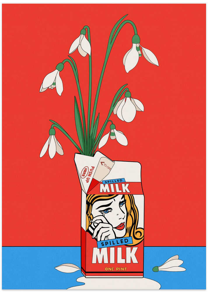 Snowdrops in Spilled Milk Carton Retro Illustration by Retrodrome