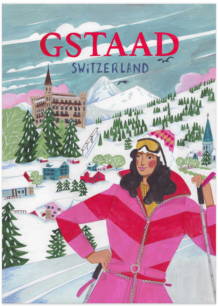 Reiseplakat Frau in Gstaad, Schweiz von Caroline Bonne Müller