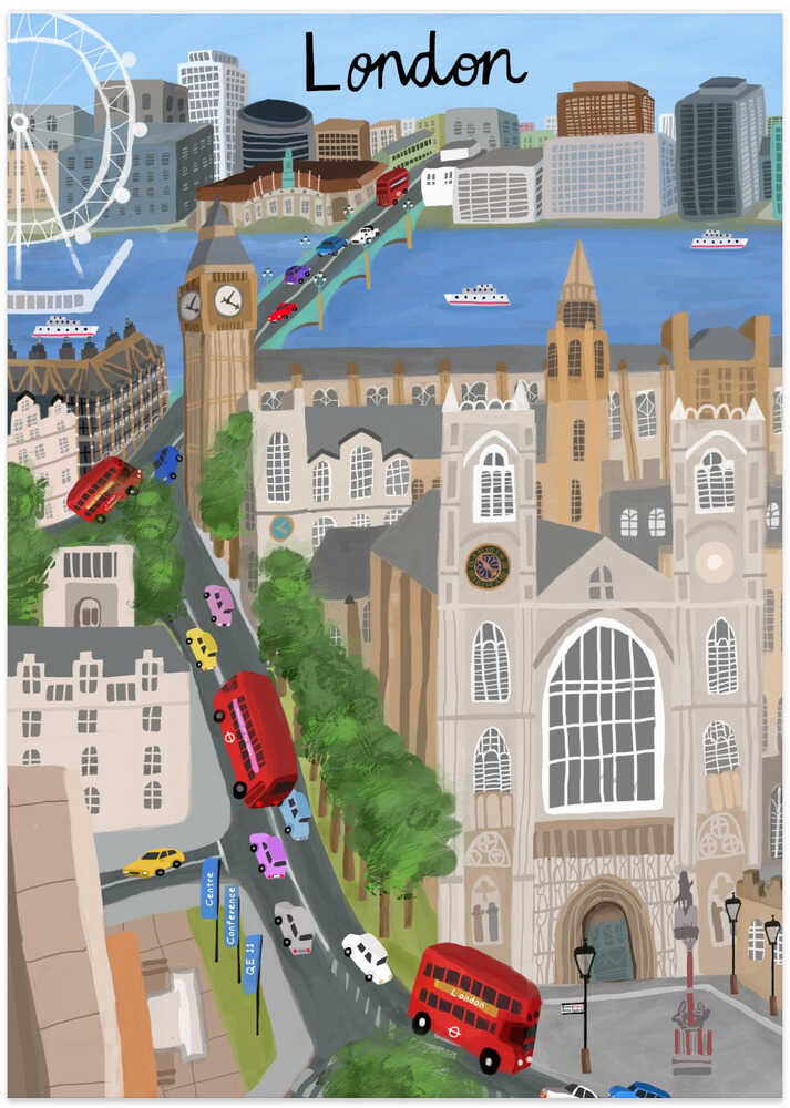 London City with View of the Thames River and Big Ben by Artist Carla Daly by Carla Daly