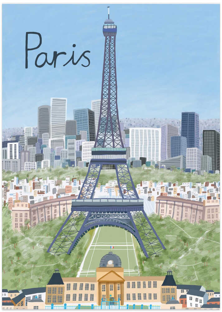 Eiffel Tower with Paris City in Background by Artist Carla Daly by Carla Daly