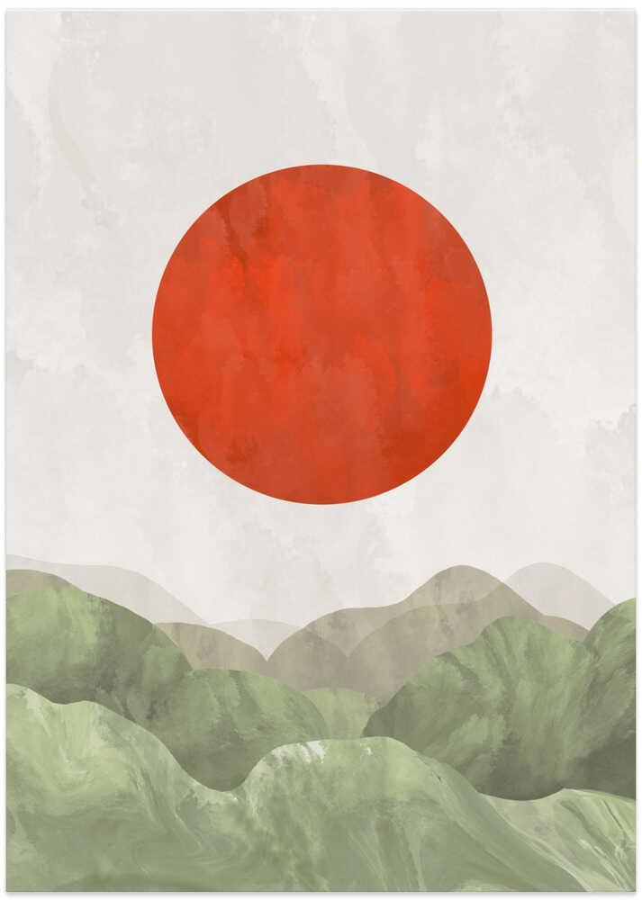 Abstrakte Rolling Hills mit strukturiertem grauen Himmel von Sannel Larson