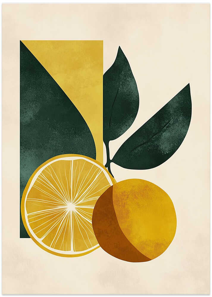 Yellow Lemon with Green Leaves Serenity by Annika Persson