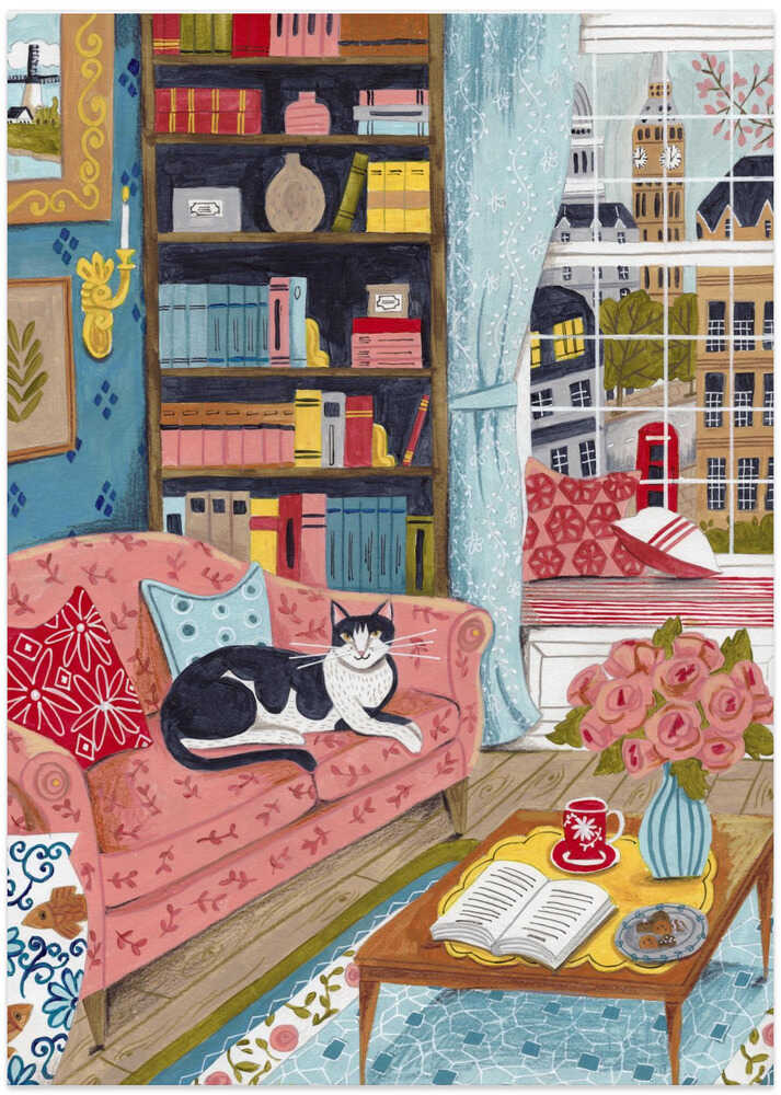 Katze auf Sofa in London Pastellfarben von Caroline Bonne Müller