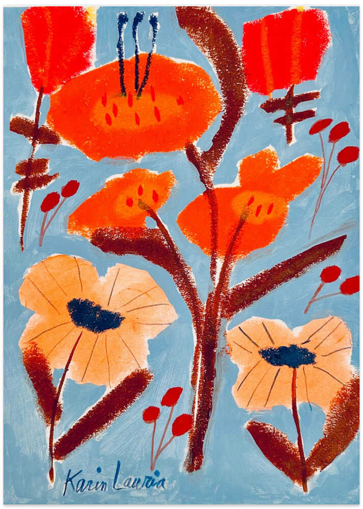 Rote, orange und pfirsichfarbene Blumen von Karin Lauria
