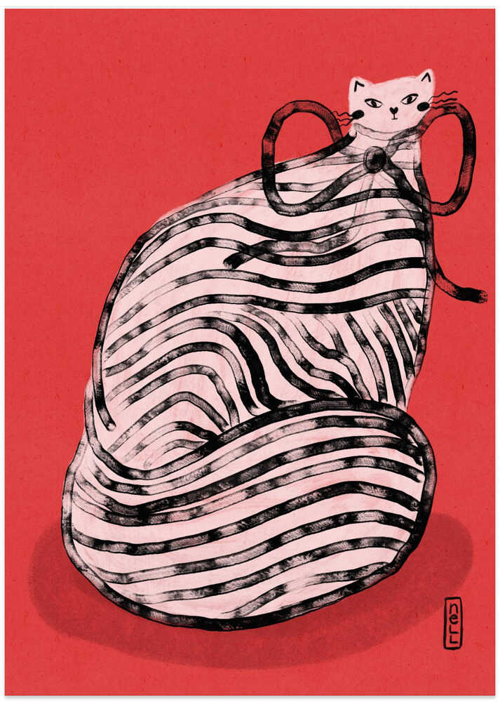 Schwarz-weiß gestreifte Katzen-Illustration Poster von Dirkie Nell