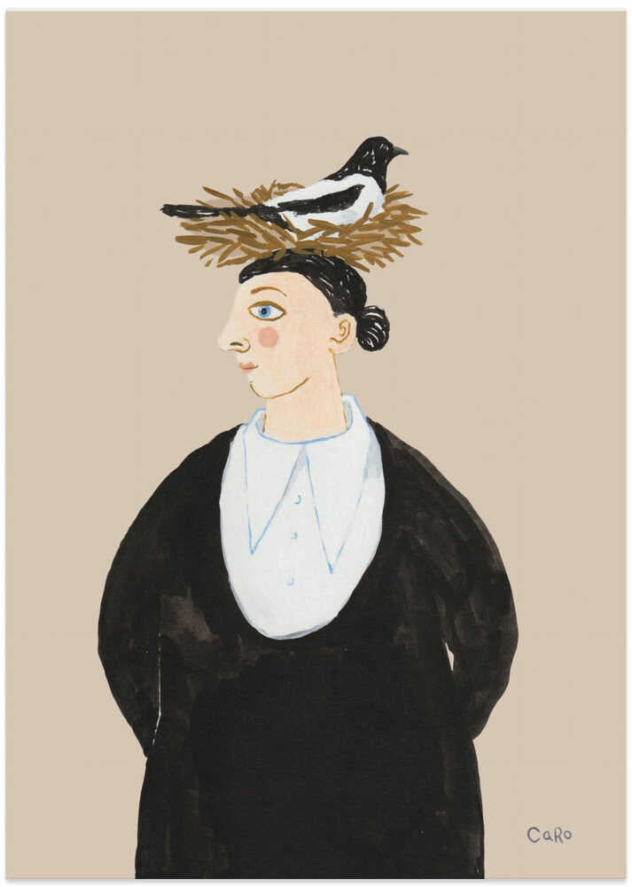 Woman with Magpie by Caroline Roberts