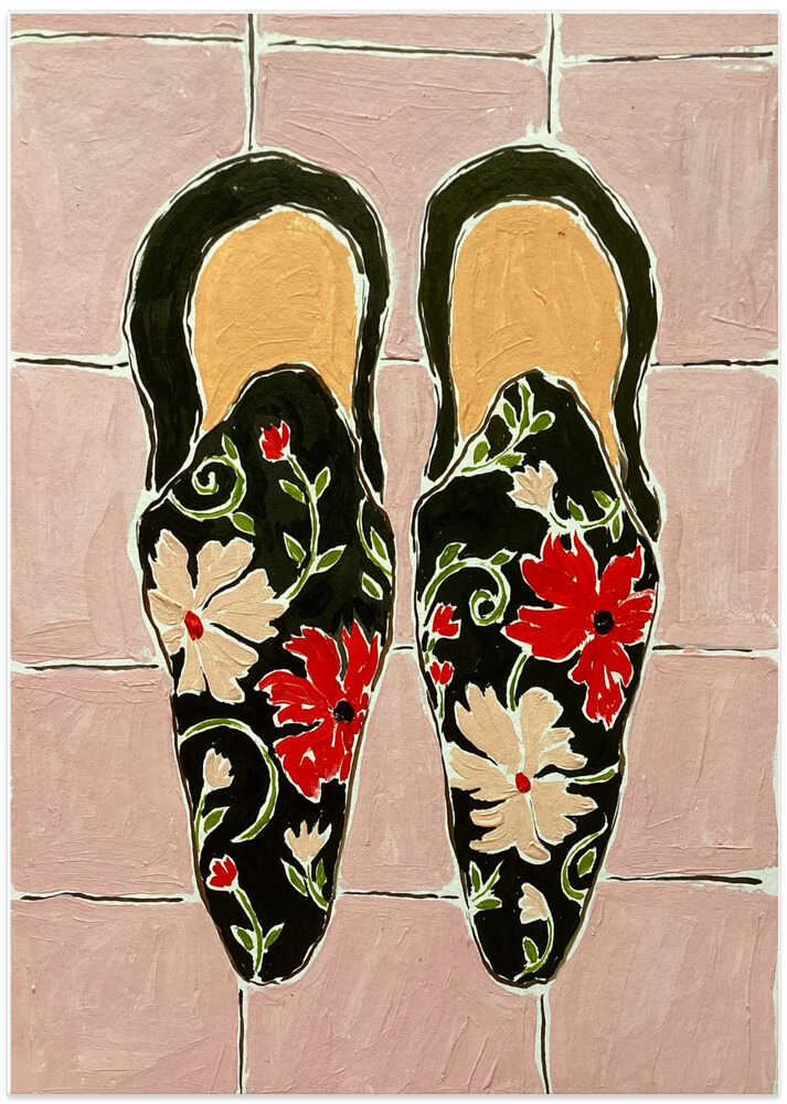 Black Shoes On Pink Tiles by Rushati Chowdhury