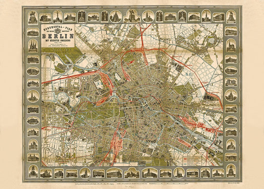 1896 Berlin Monumental Map Poster