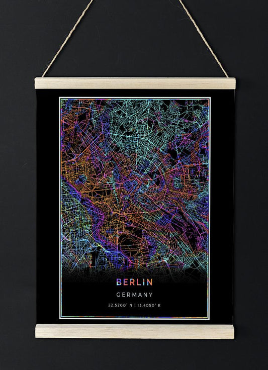 Minimalis Line Berlin Map Techno Color