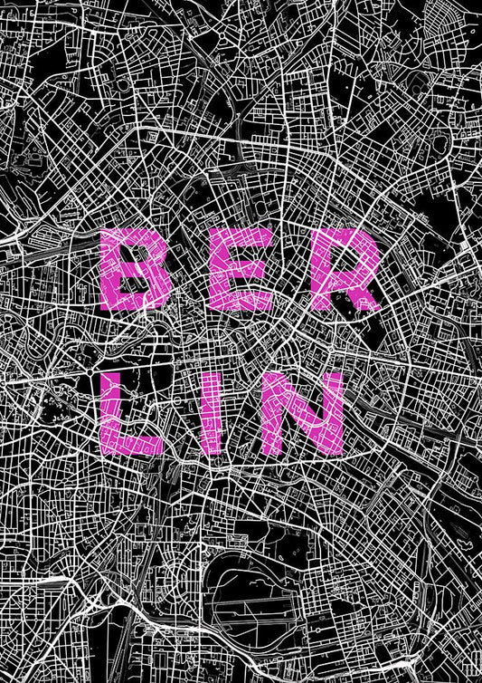 Big Berlin Minimalis Map Black Purple Poster