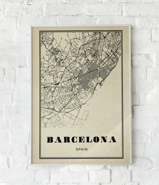 Barcelona City Map Sepia Poster