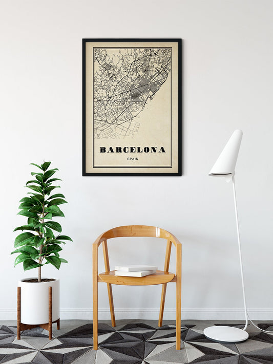 Barcelona City Map Sepia Poster