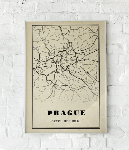 Prague City Map Sepia Poster