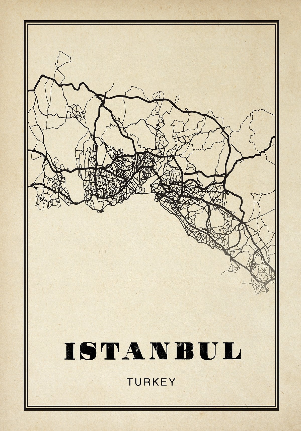 Istanbul City Map Sepia Poster