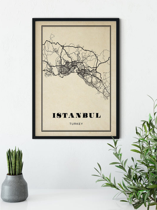Istanbul City Map Sepia Poster